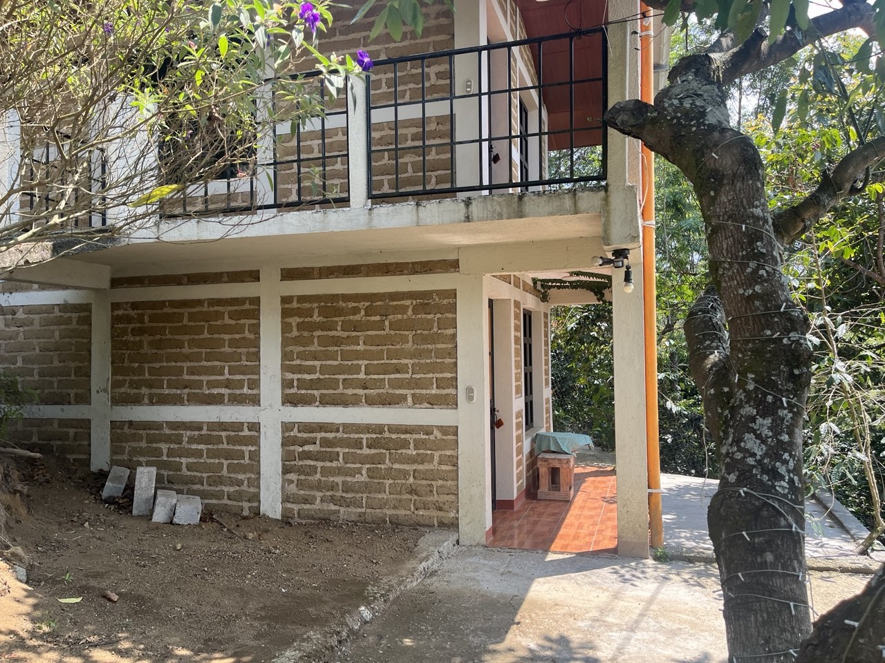 Bungalow colonial con techo verde, agave y jardines