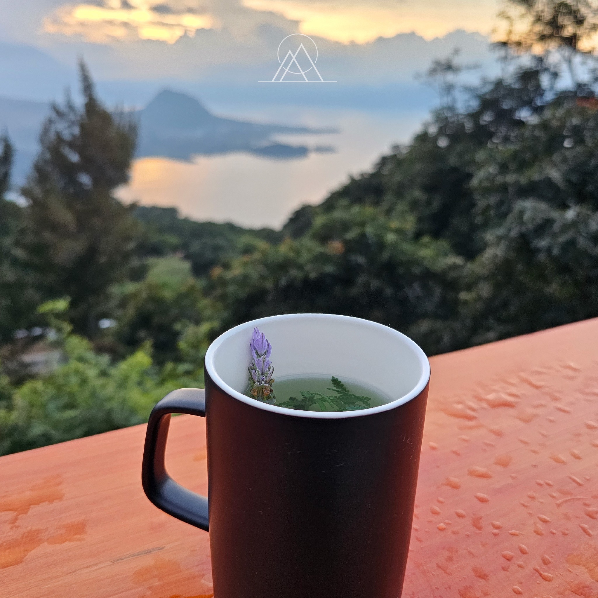 Volcán Atitlán con lanchas y muelle